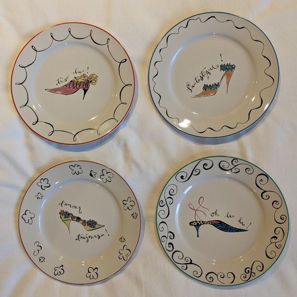 Dessert Plates Other - 43. Set of 4 Shoe Design Dessert Appetizer Salad Trinkets Bathroom Plates